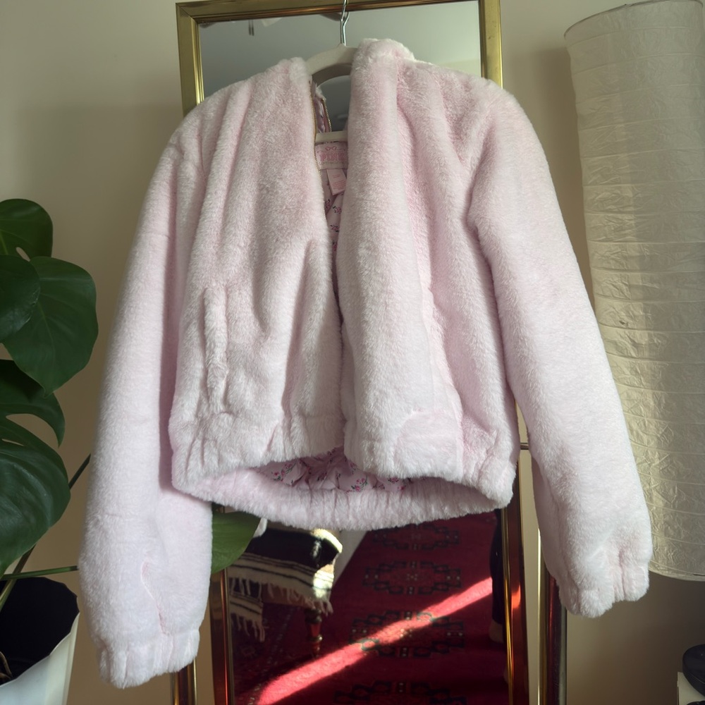 PINK Victoria's Secret x LOVESHACKFANCY Soft Pink faux fur Puffer Jacket - Picture 3 of 7